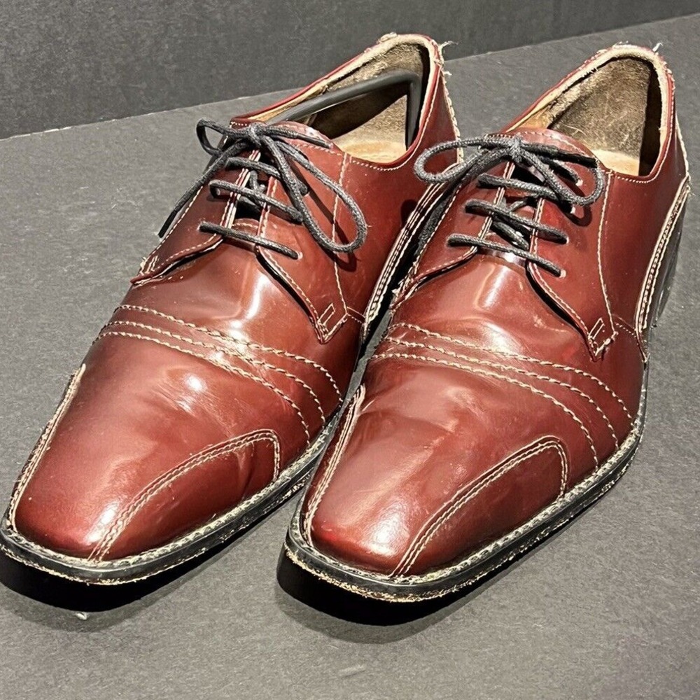 Stacy Adams Dress‎ Shoes Burgundy Leather Oxford Lace Up Square Toe 10M